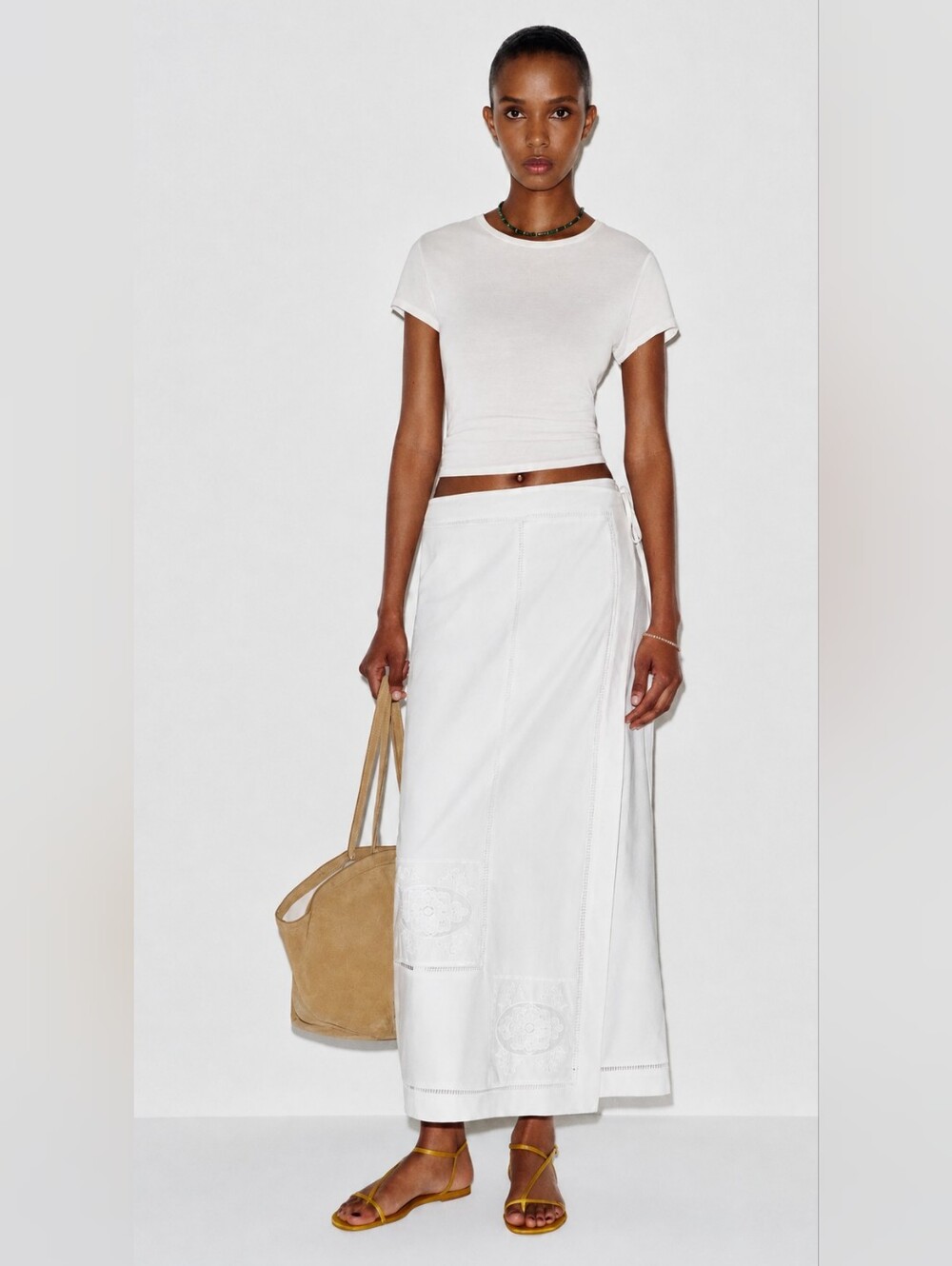 Reformation Adri Embroidered Wrap Midi Skirt White